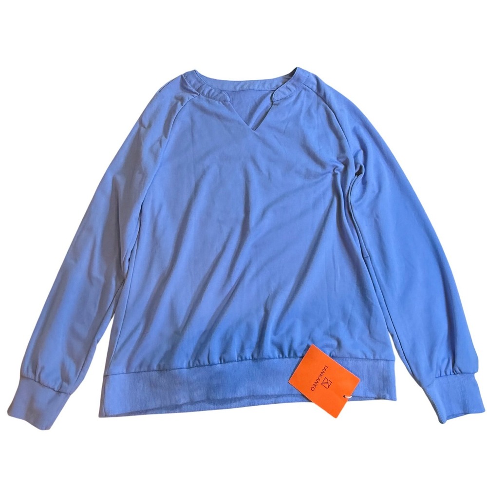 Tankaneo Womens Blue Split V Neck Long Sleeve Sweatshirt H9H446 Size S NWT
